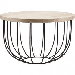 Sellette basse ronde armature métal plateau bois